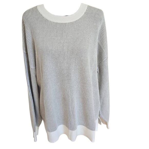 Merokeety Womens Ribbed Classic & Comfy Ribbed Pullover Sweater Gray White Large - Picture 1 of 13